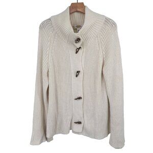 Talbots Womens size XL ivory Cardigan chunky Sweater Toggle Buttons Cotton cashm